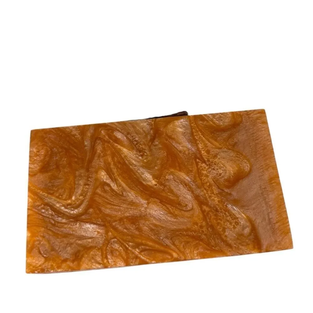 Free People Resin Box Clutch Gold Marble